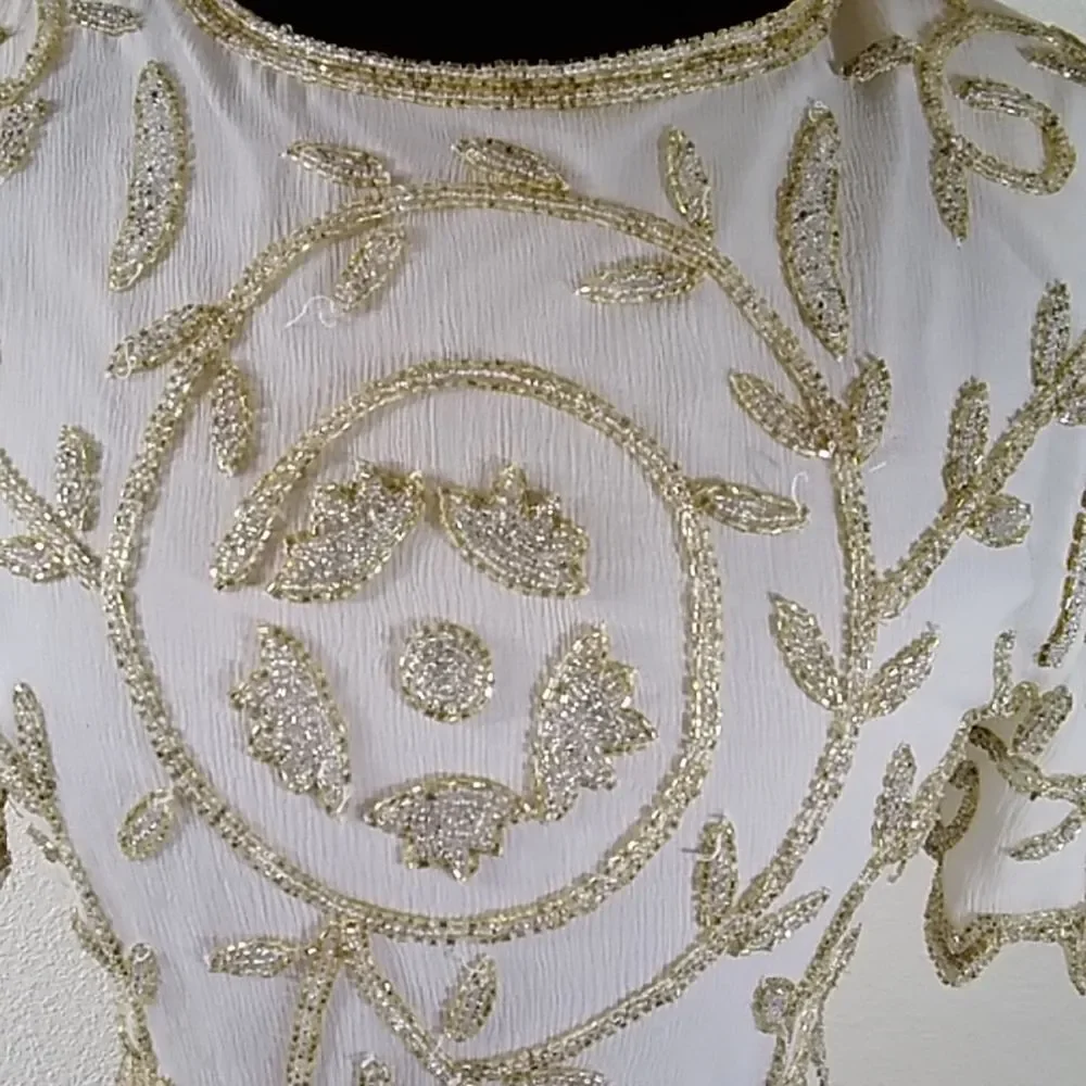 VTG Laurence Kazar New York Silk Gold Formal SquinWomen Top Blouse Size SP
